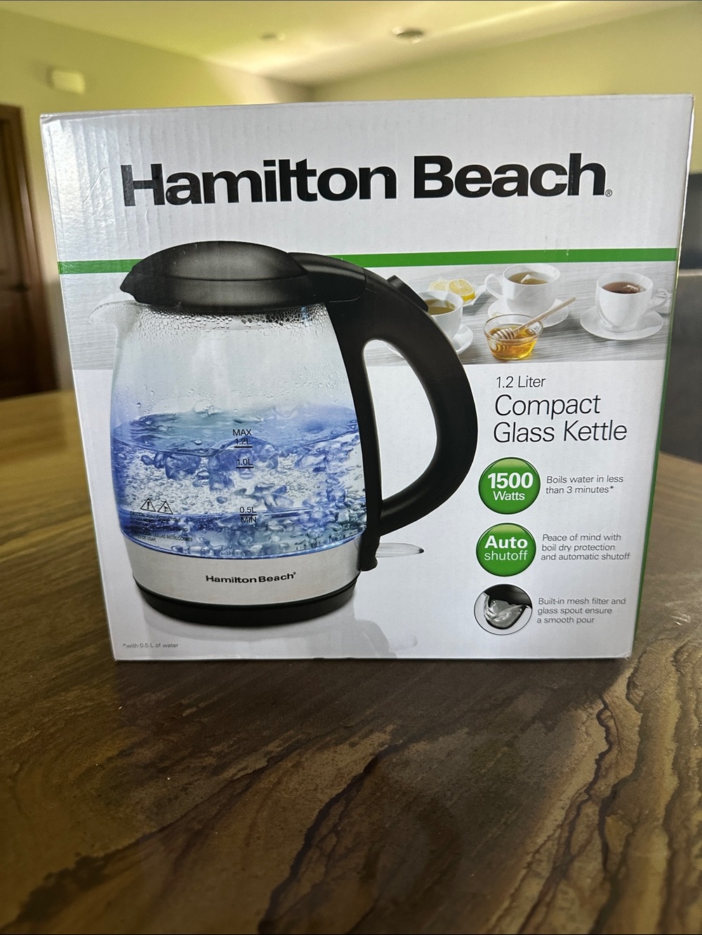 Hamilton Beach Black & Clear Glass Compact Kettle